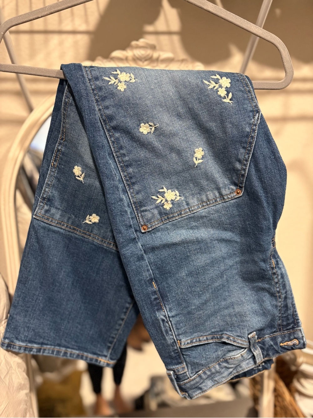 Old Navy O.G. Loose Denim with Cream Floral Embroidery
